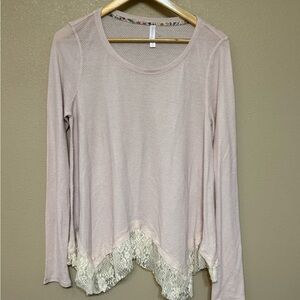 NWT Xhilaration Light Pink Lace Hem Long Sleeve Top